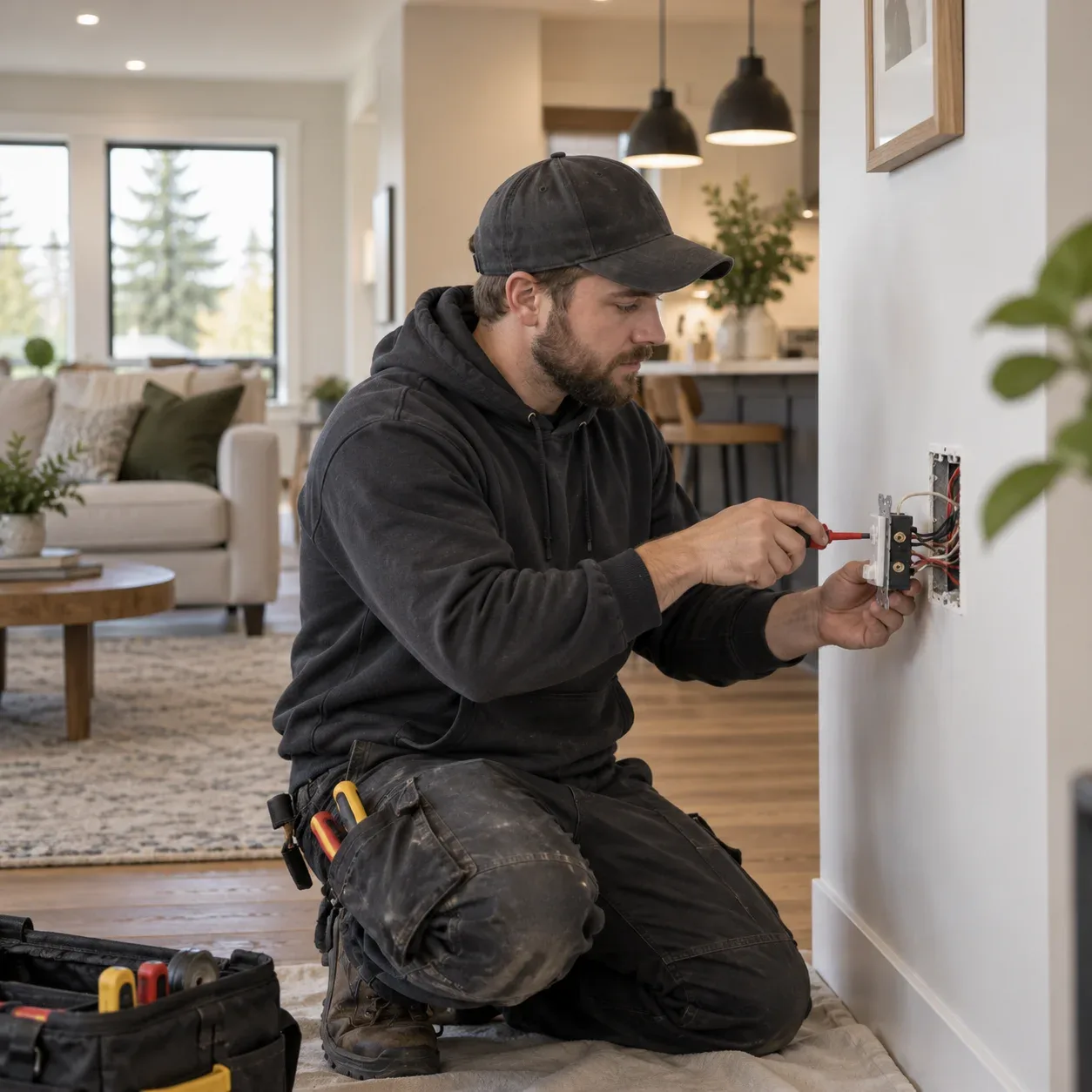 Electrician working at a residential property in Kitchener