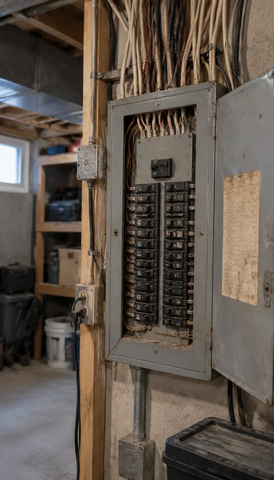 Electrician evaluating a residential electrical system before a panel upgrade in Kitchener