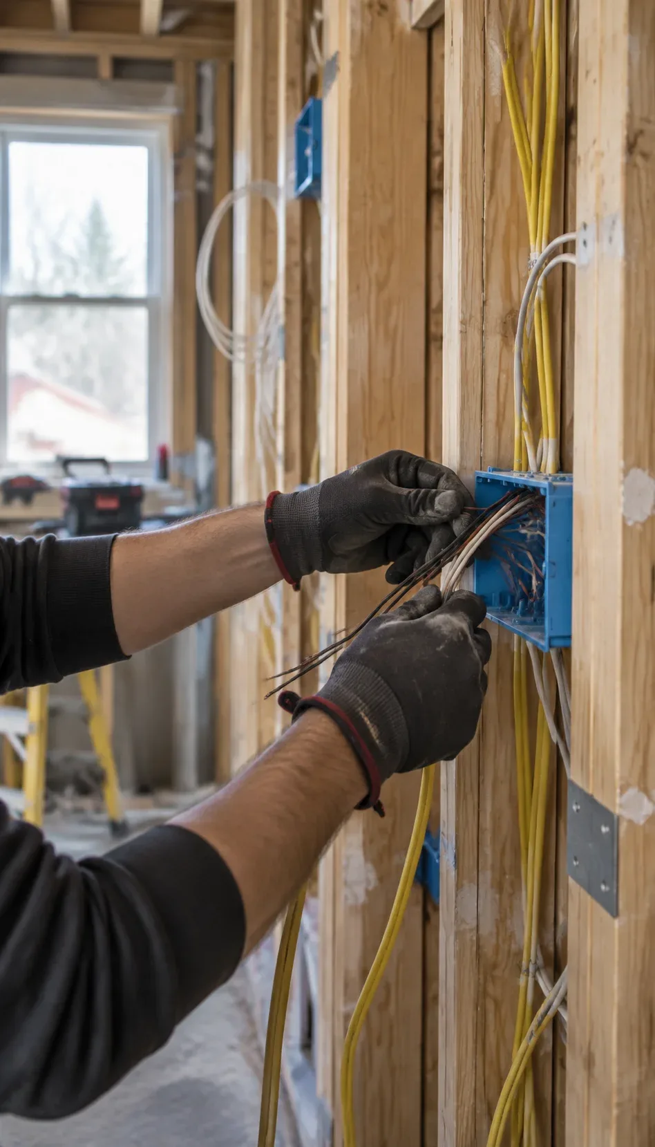 Electrician completing wiring work during a residential renovation in Kitchener