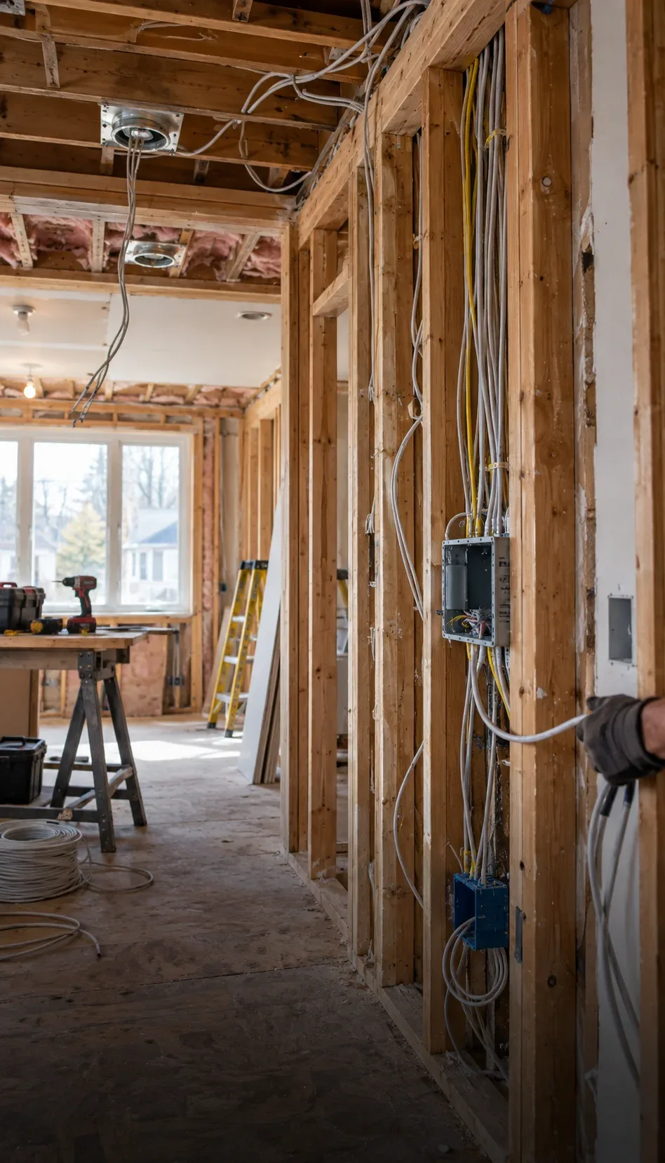 Electrical wiring work during a home renovation in Kitchener