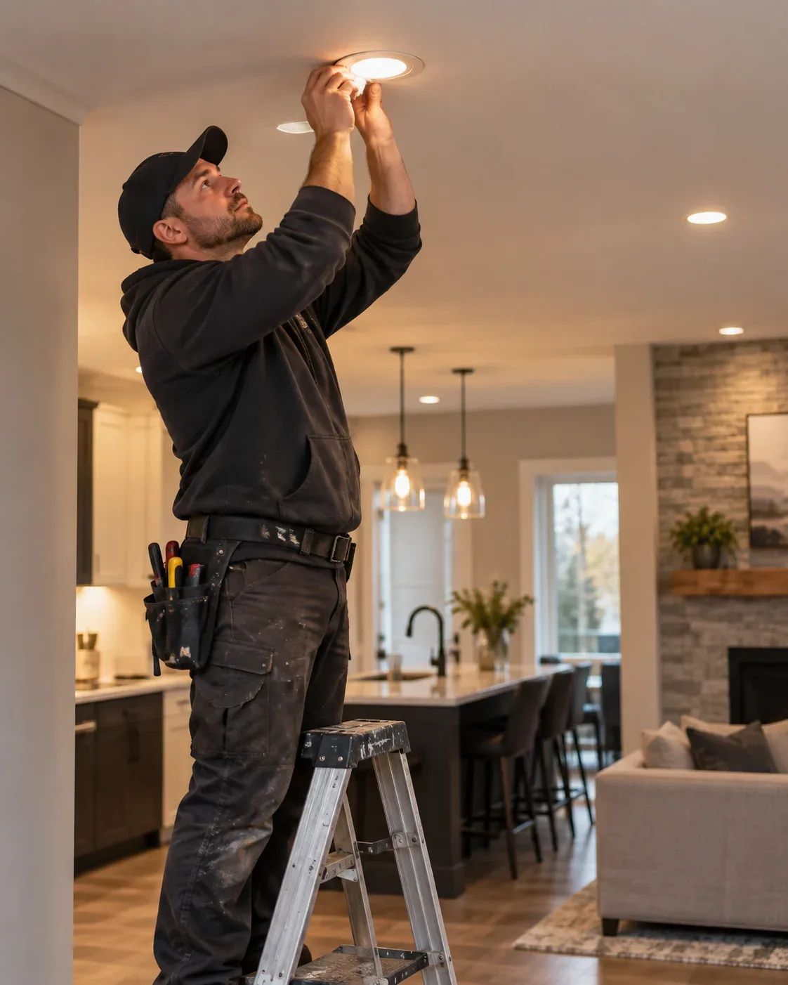 Modern interior with professionally installed recessed lighting in Kitchener