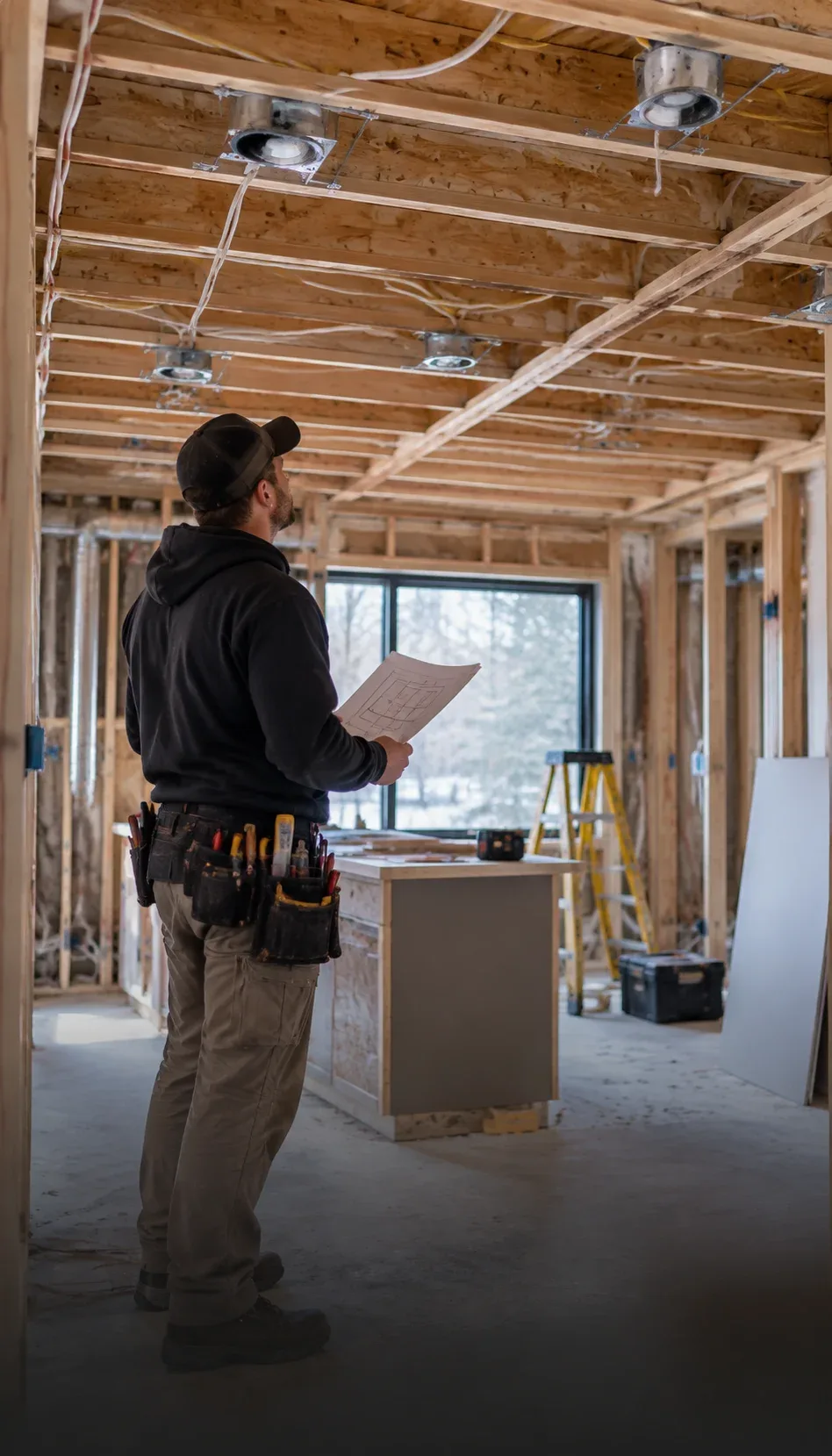 Electrical lighting wiring being planned during a home renovation in Kitchener