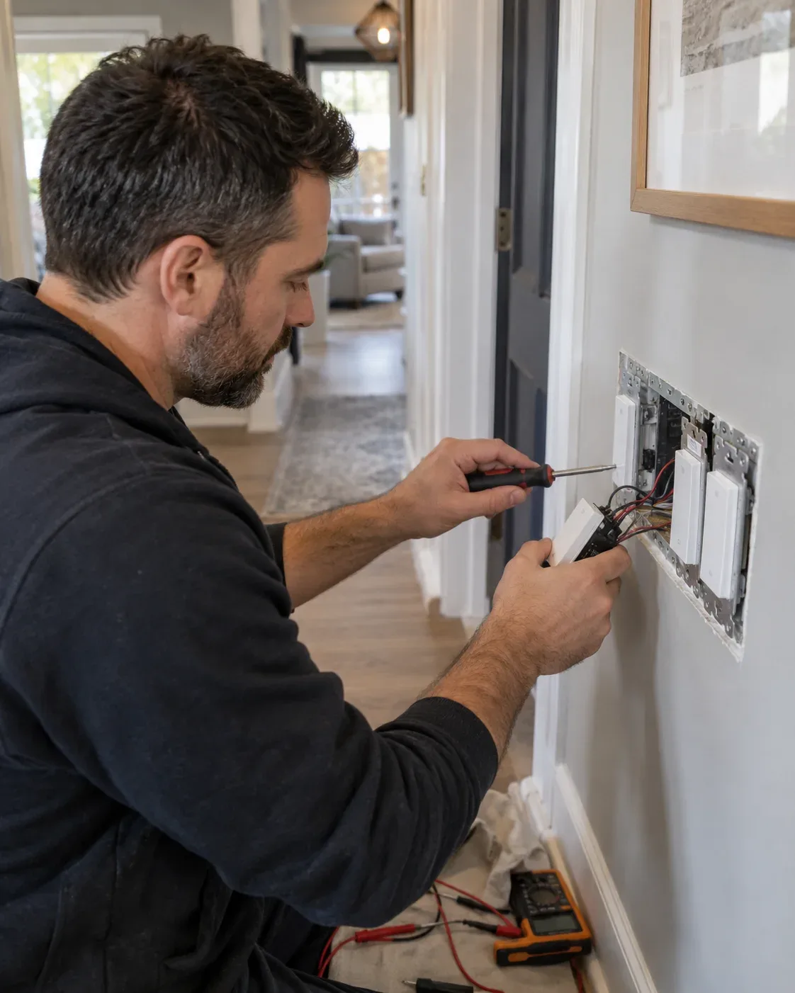 Residential electrician providing electrical service in a Waterloo home